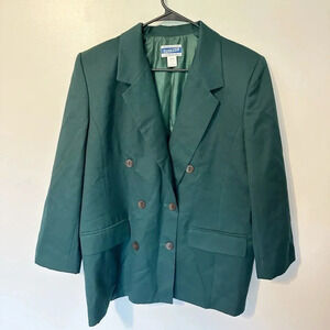 Pendleton Vintage Wool Blazer Jacket Women’s Size 14 Green Classic Lined Buttons